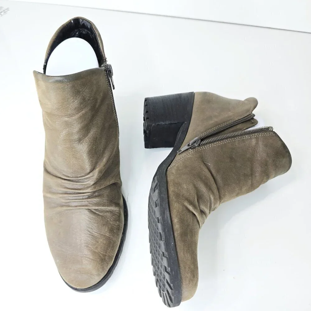 Aerosoles Olive Green Incline Ankle Zip Block Heeled Leather Comfort Booties